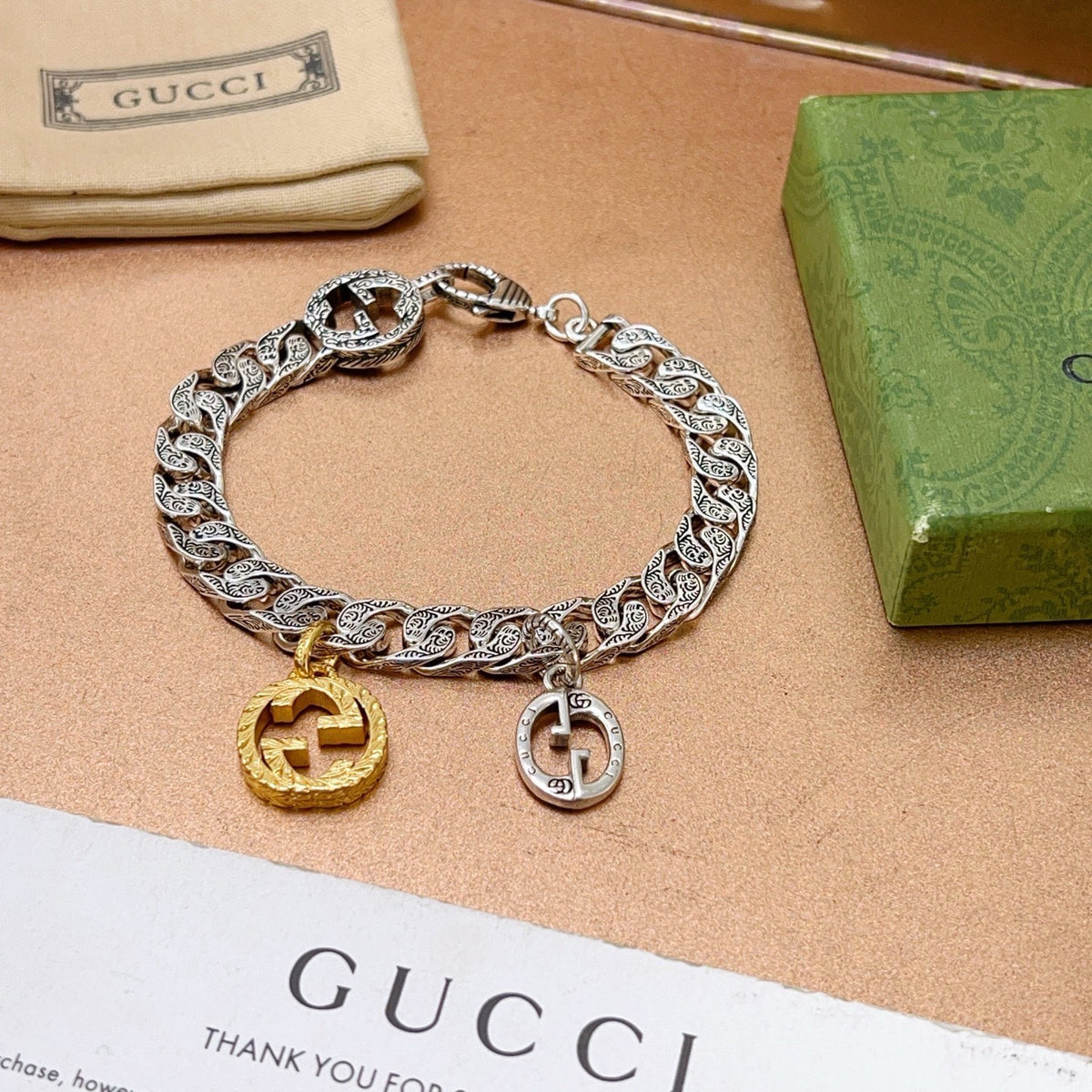 Geometric Emblem Bracelet in Polished Metal-Tone – Design 093 front product view