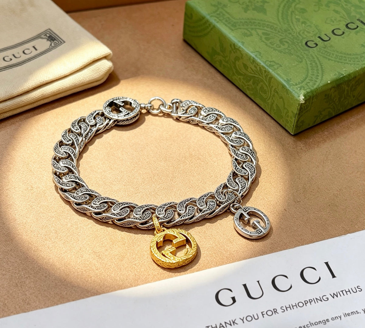 Geometric Emblem Bracelet in Polished Metal-Tone – Design 093 main product view