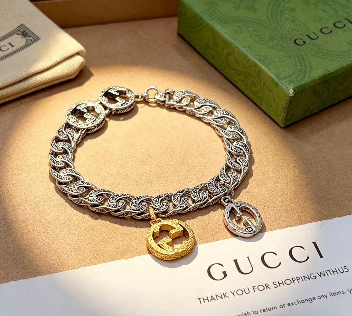 Geometric Emblem Bracelet in Polished Metal-Tone – Design 093 close-up detail