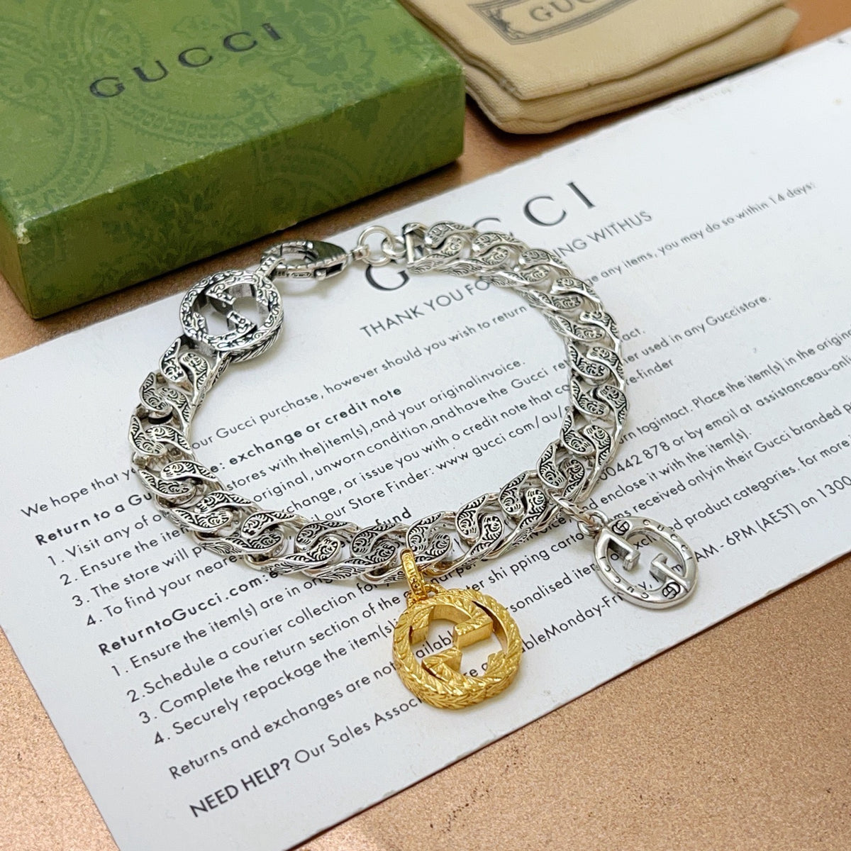 Geometric Emblem Bracelet in Polished Metal-Tone – Design 093 side detail