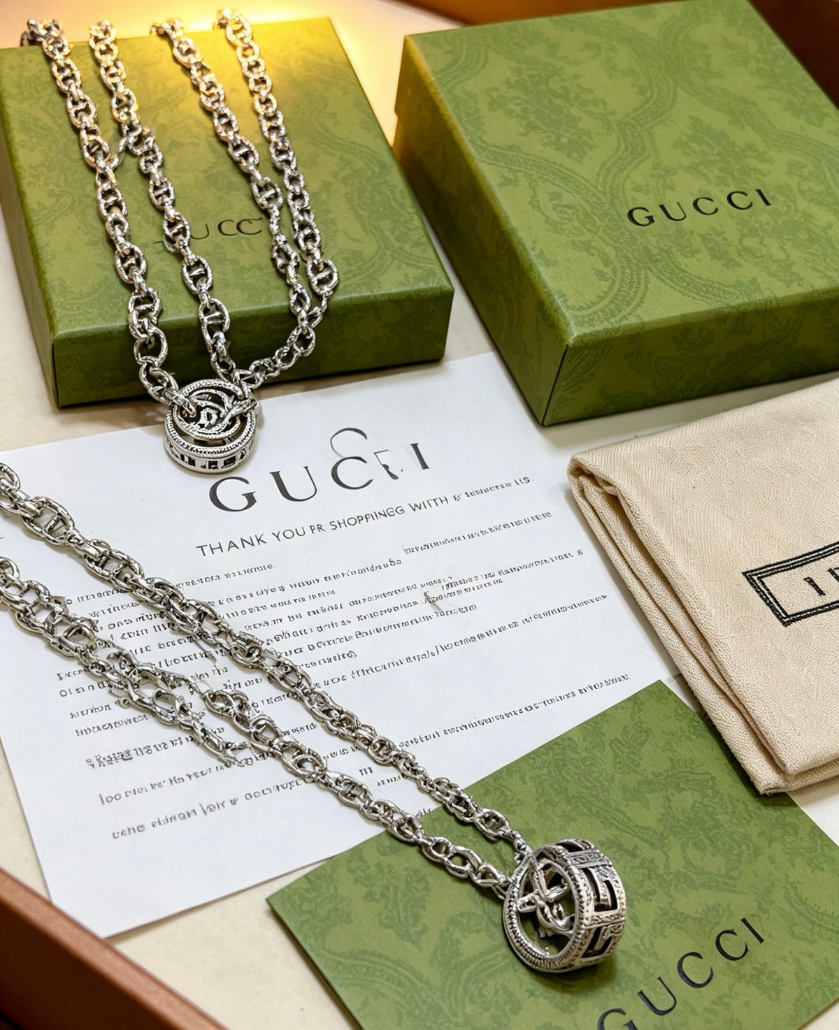 Double-G Emblem Pendant Necklace in Polished Metal-Tone – Vintage Detail – Design 021 main product view