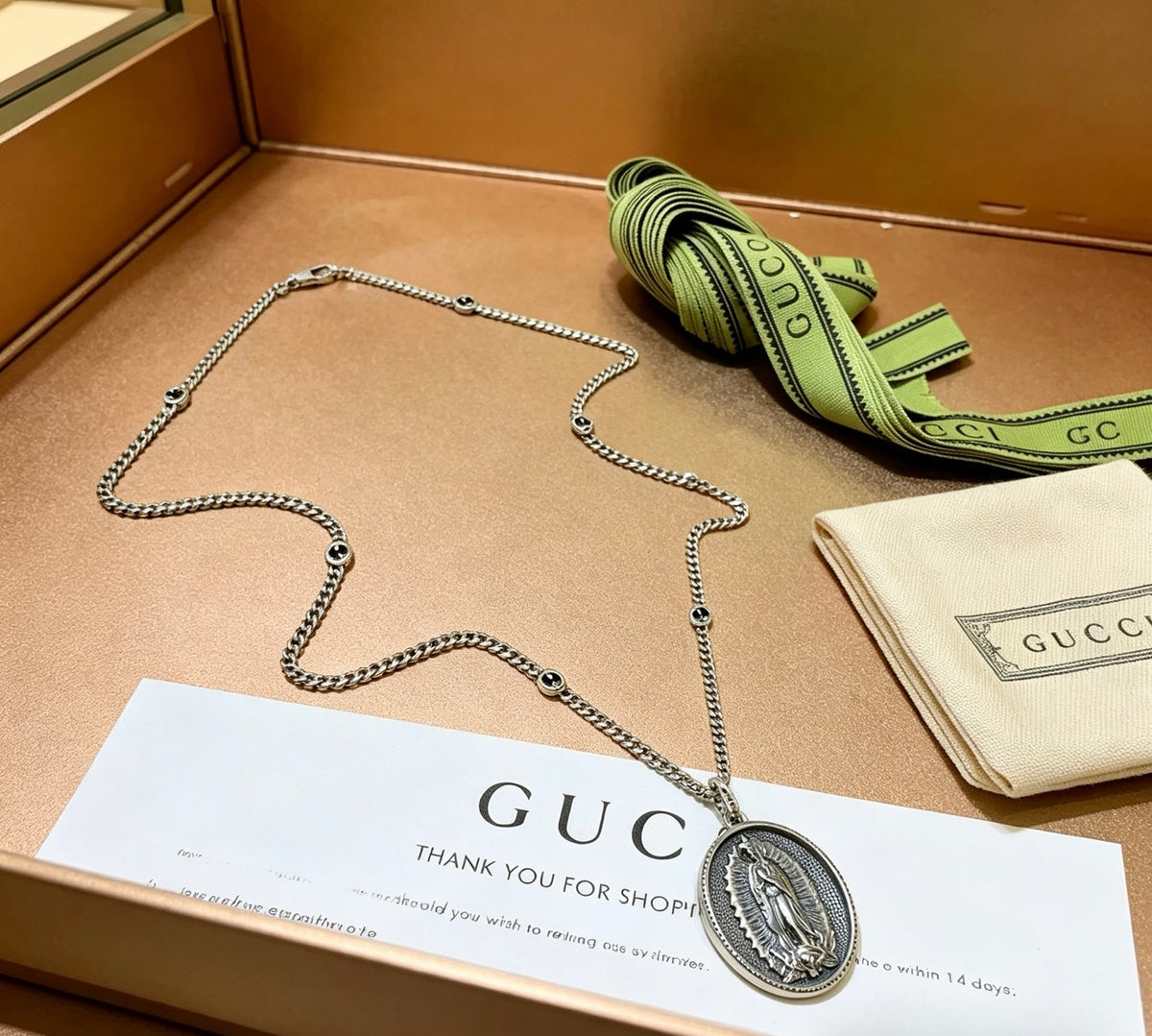 Double-G Emblem Pendant Necklace in Silver-Tone – Vintage Detail – Design 051 main product view