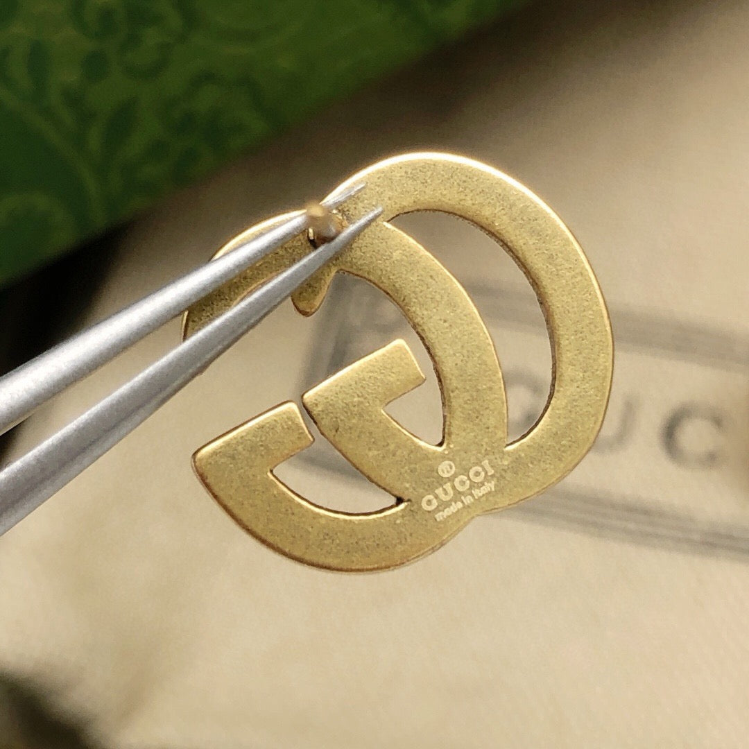 Double-G Emblem Stud Earrings in Polished Metal-Tone – Design 021 styled product view