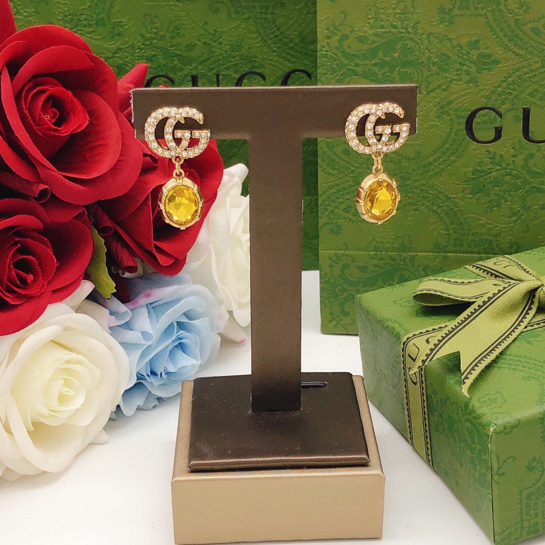 Double-G Emblem Stud Earrings in Black-Tone – Black Detail – Design 002 front product view