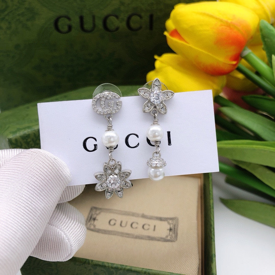 Floral Stud Earrings in Polished Metal-Tone – Design 006 front product view