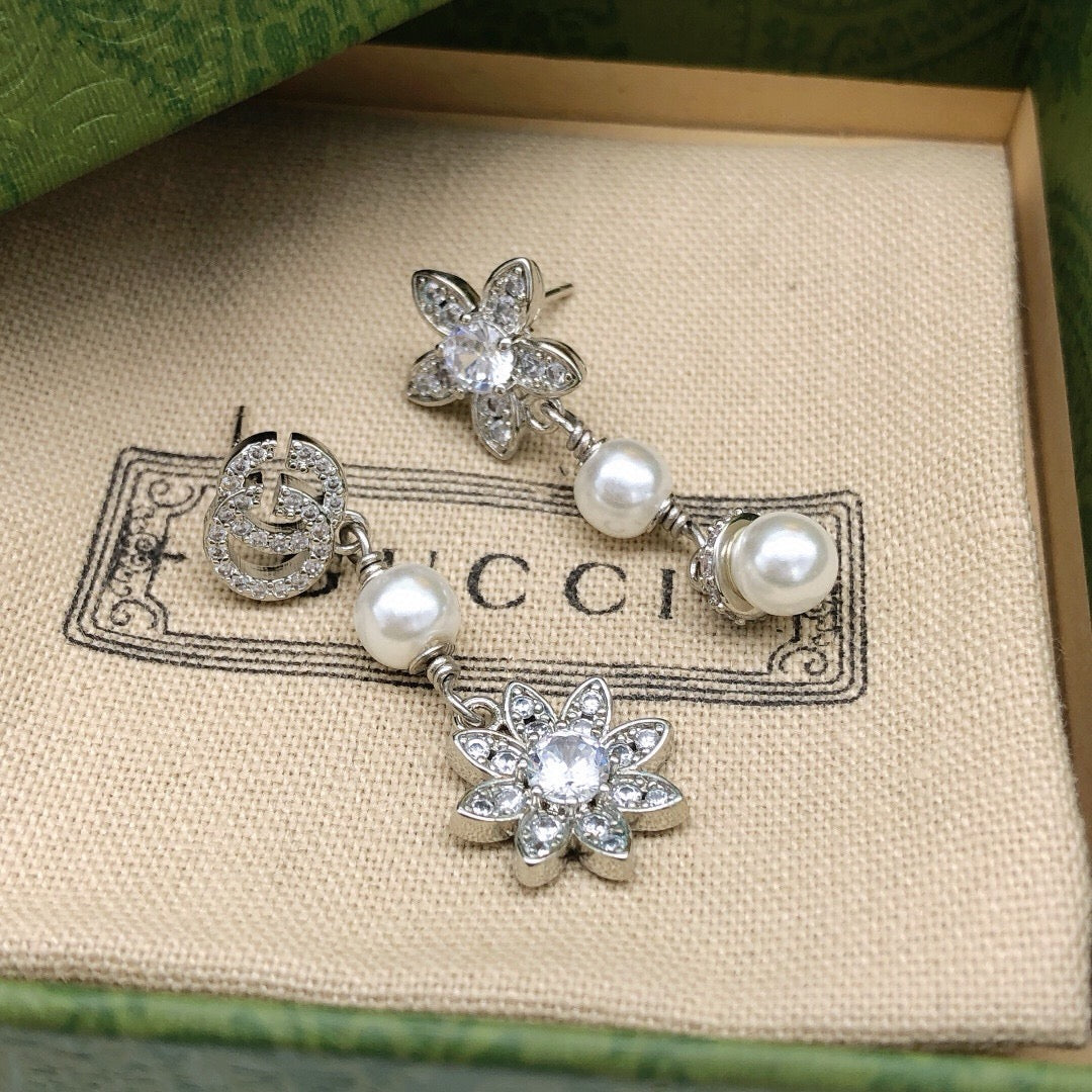 Floral Stud Earrings in Polished Metal-Tone – Design 006 styled product view
