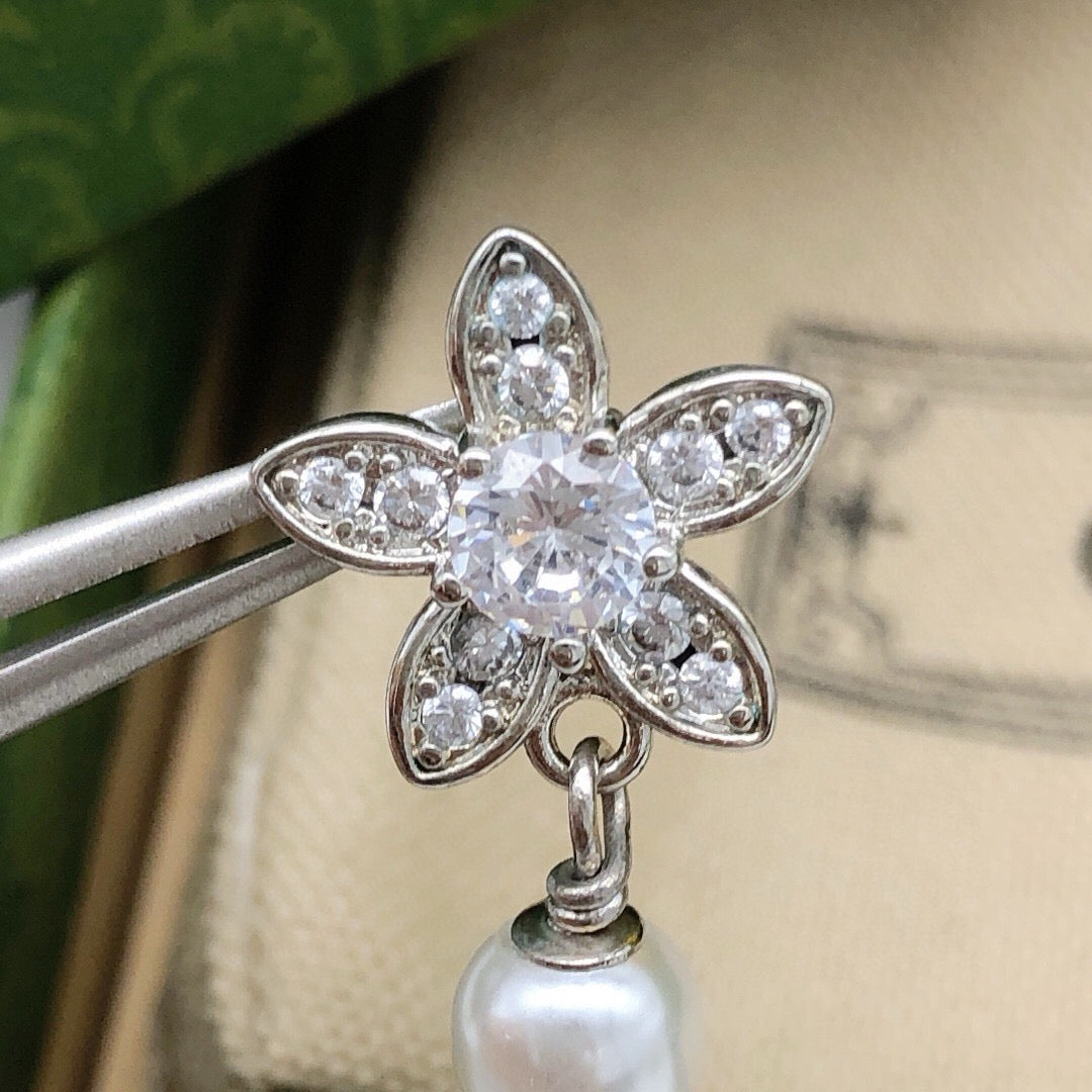 Floral Stud Earrings in Polished Metal-Tone – Design 006 main product view