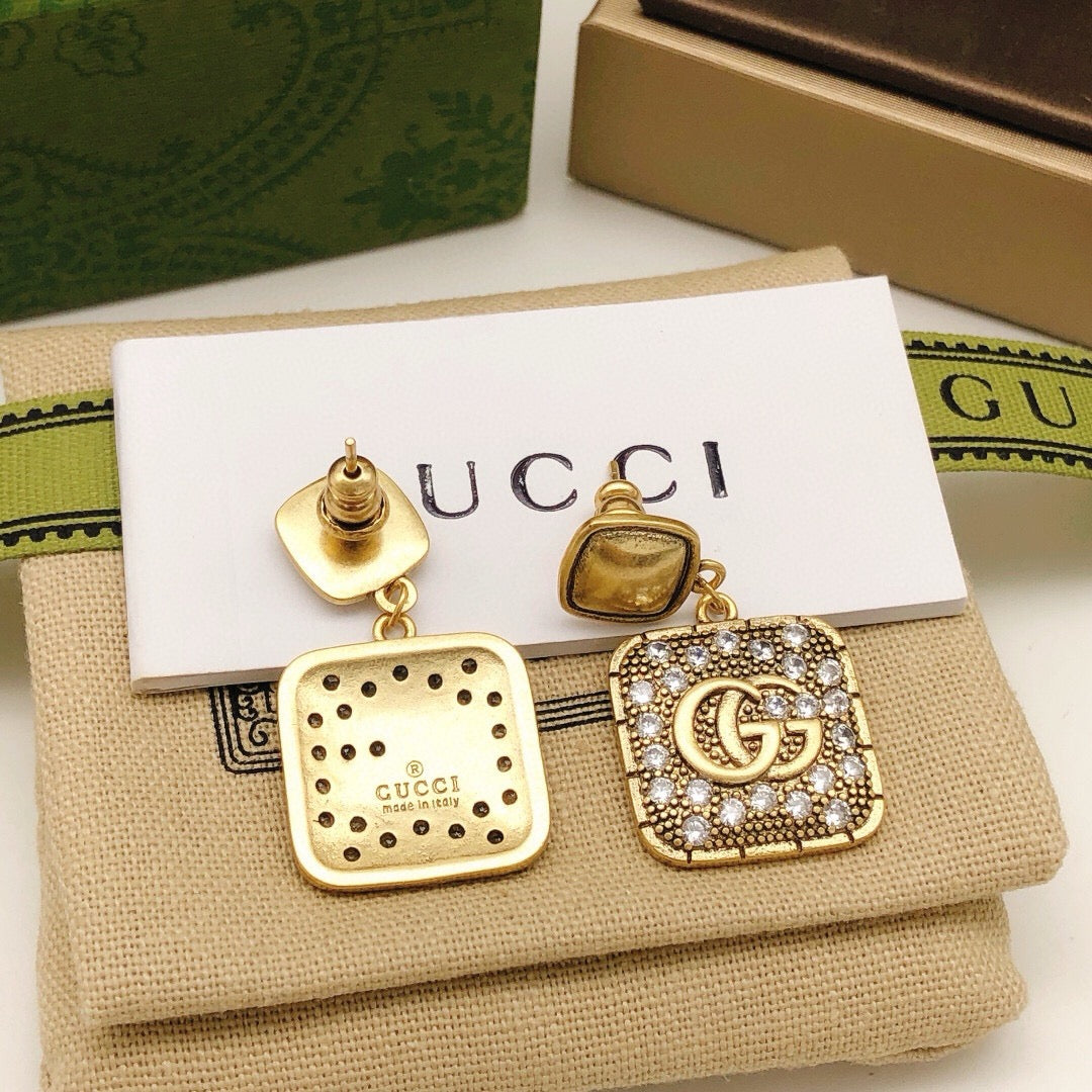 Geometric Emblem Stud Earrings in Polished Metal-Tone – Design 026 main product view