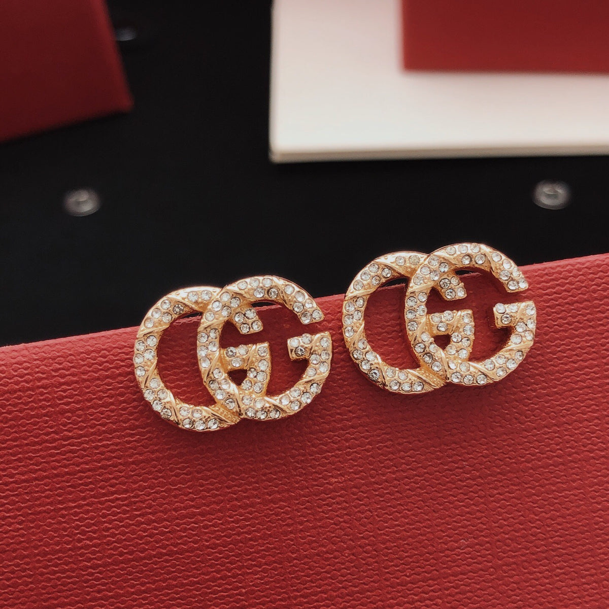 Floral Stud Earrings in Gold-Tone – Red Detail main product view