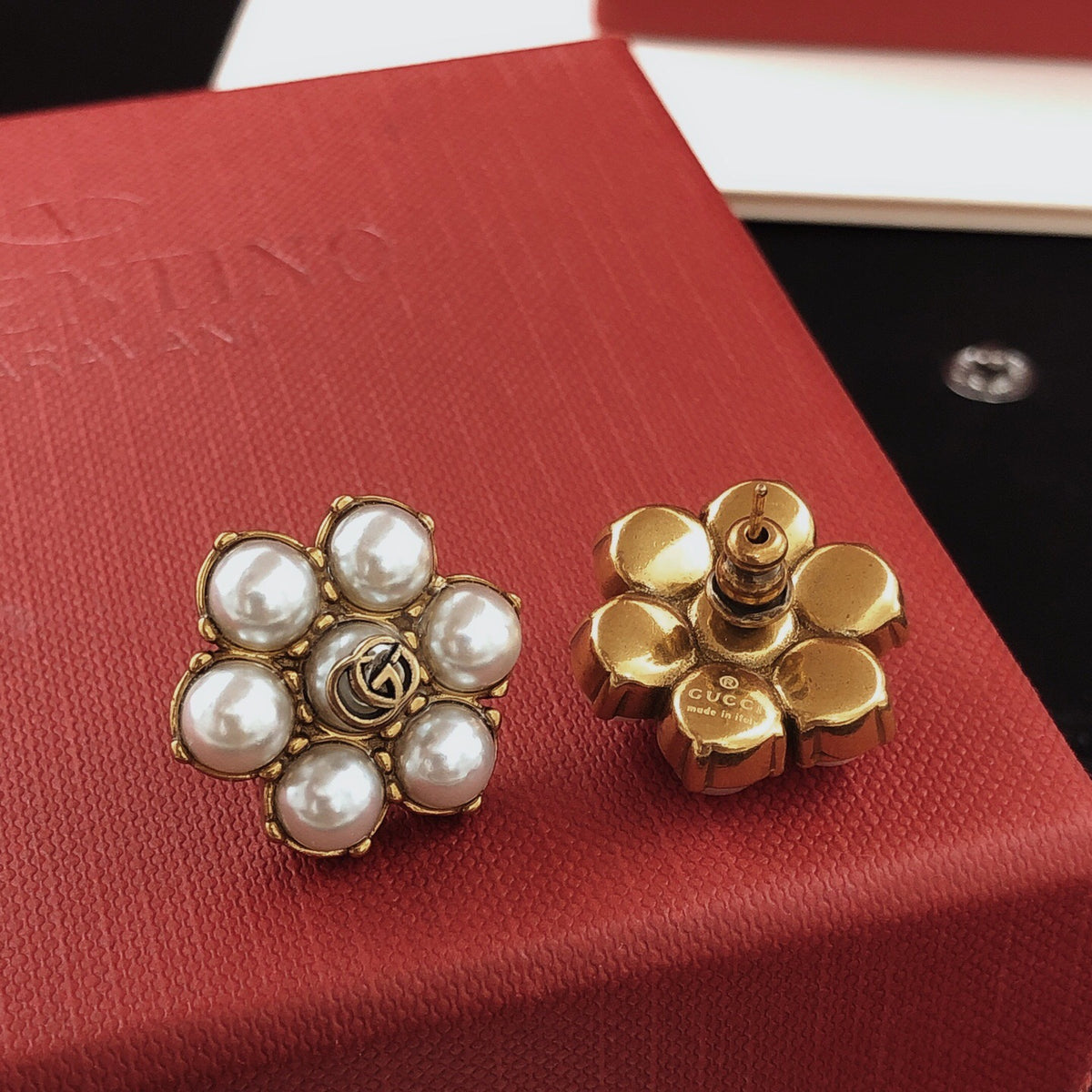 Floral Stud Earrings in Gold-Tone – Design 001 close-up detail