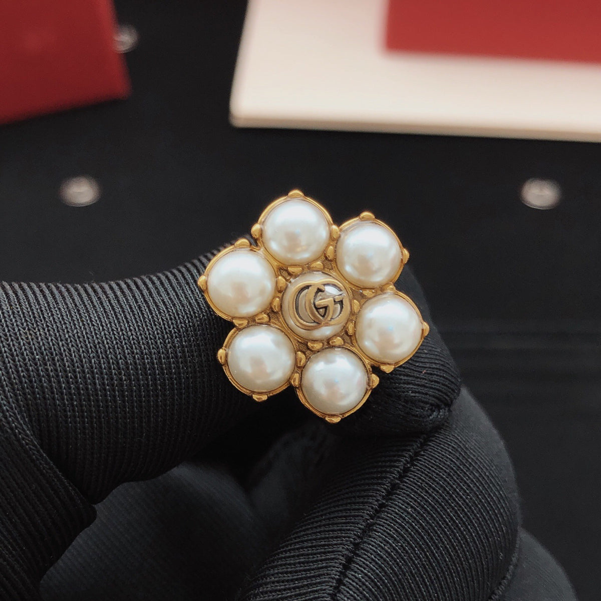 Floral Stud Earrings in Gold-Tone – Design 001 detail view