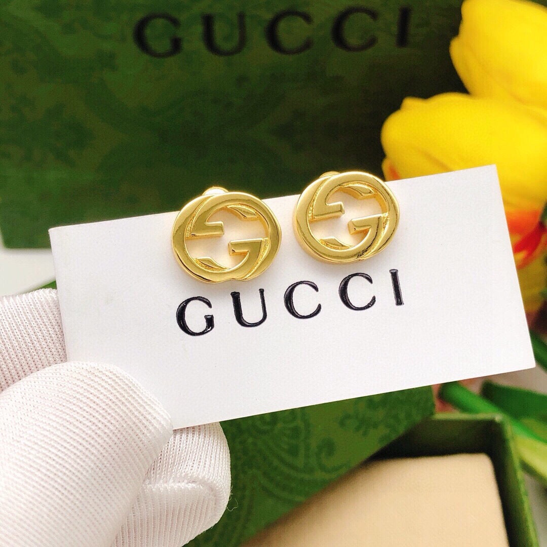 Geometric Emblem Stud Earrings in Polished Metal-Tone – Design 024 main product view