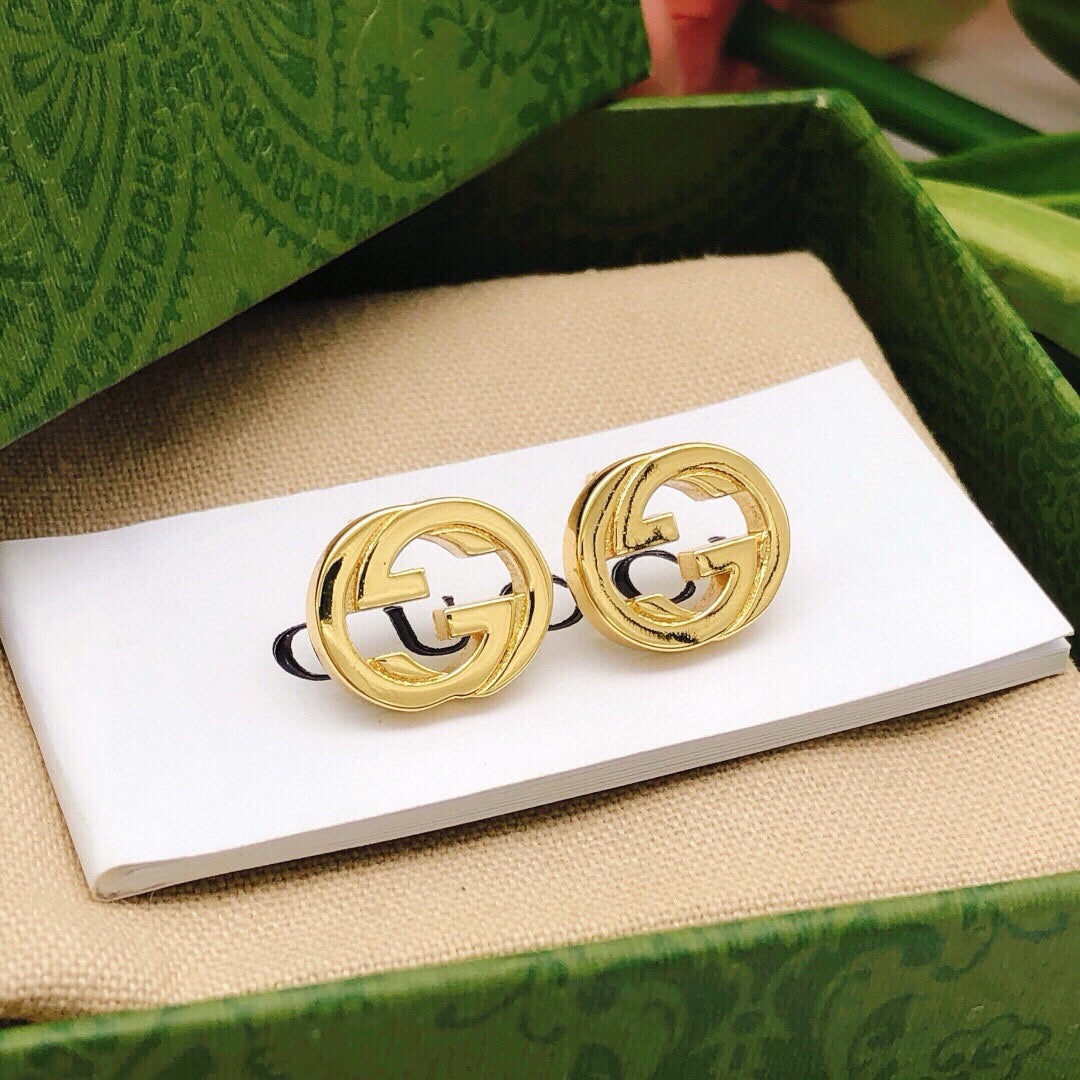 Geometric Emblem Stud Earrings in Polished Metal-Tone – Design 024 side detail