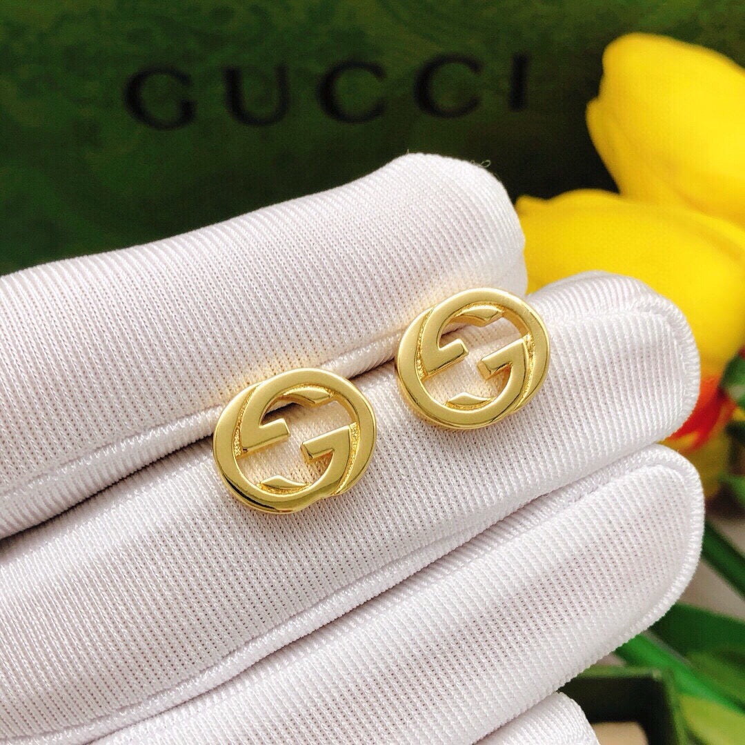 Geometric Emblem Stud Earrings in Polished Metal-Tone – Design 024 detail view