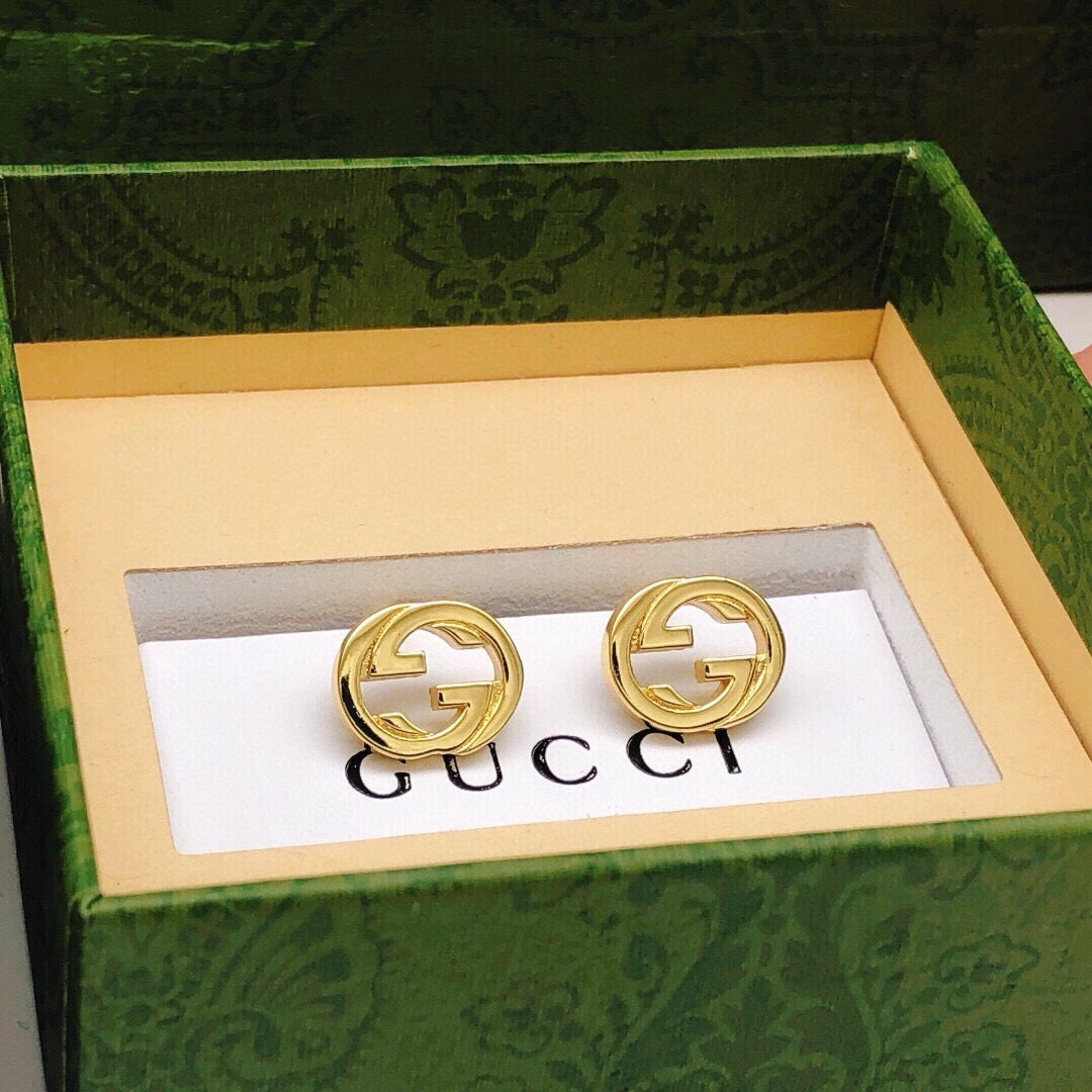 Geometric Emblem Stud Earrings in Polished Metal-Tone – Design 024 main product view