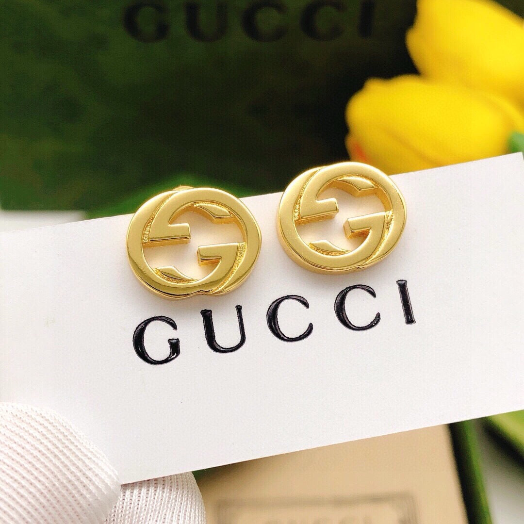 Geometric Emblem Stud Earrings in Polished Metal-Tone – Design 024 front product view
