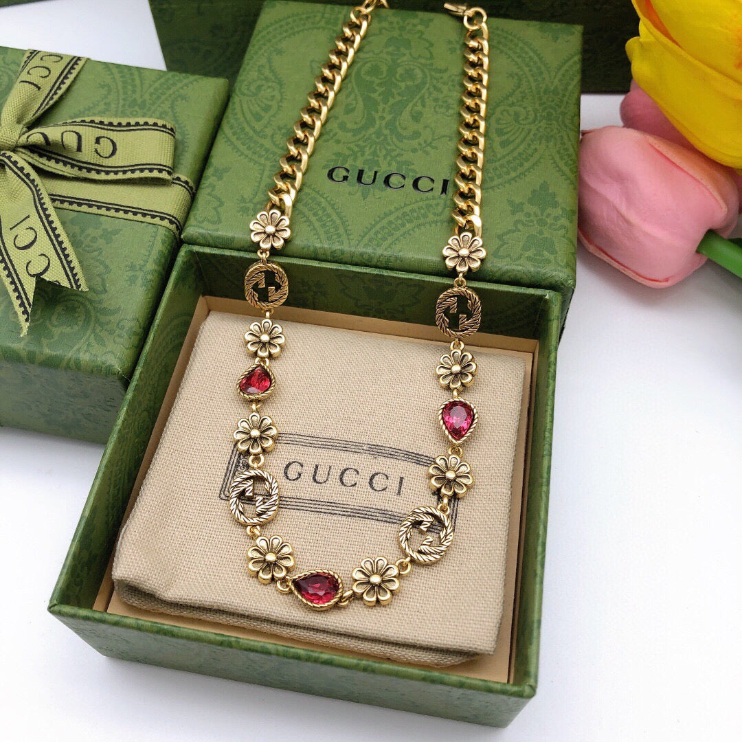 Double-G Emblem Pendant Necklace in Polished Metal-Tone – Design 084 front product view