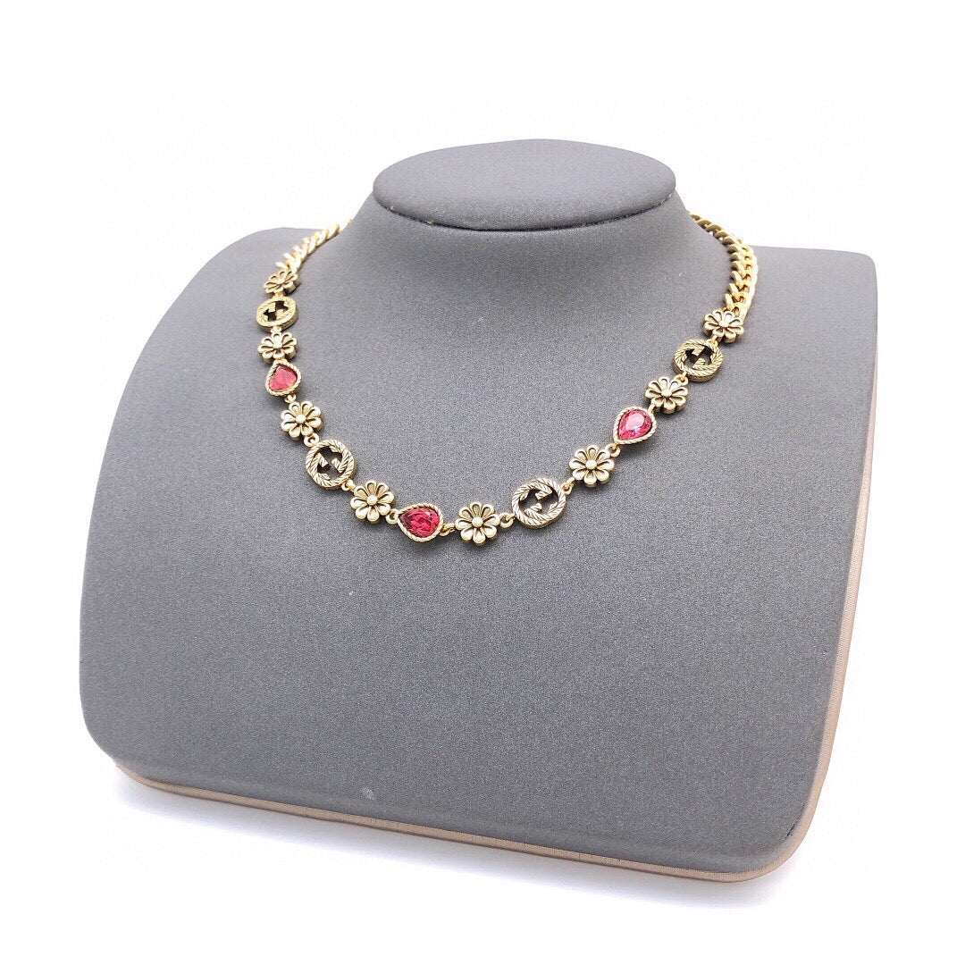 Double-G Emblem Pendant Necklace in Polished Metal-Tone – Design 084 styled product view