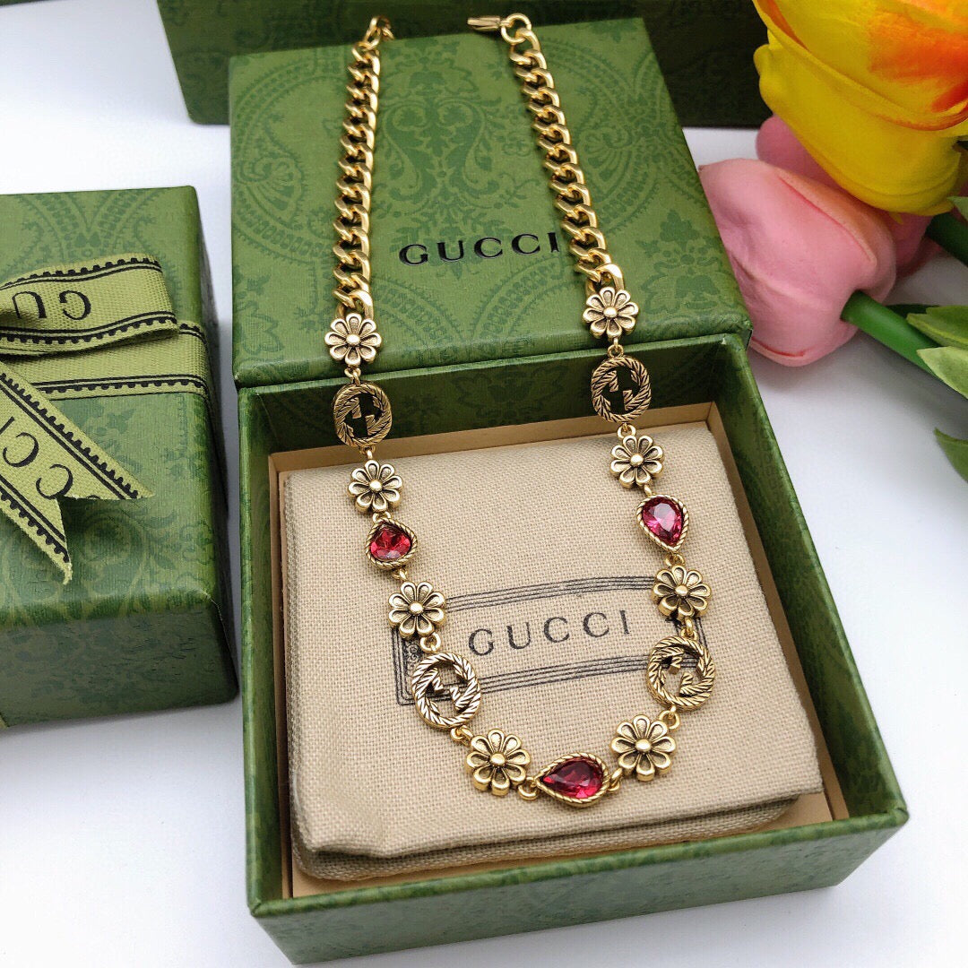 Double-G Emblem Pendant Necklace in Polished Metal-Tone – Design 084 main product view
