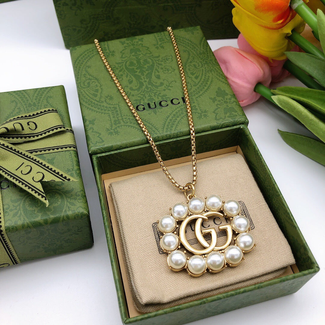 Square Pendant Necklace in Polished Metal-Tone detail view
