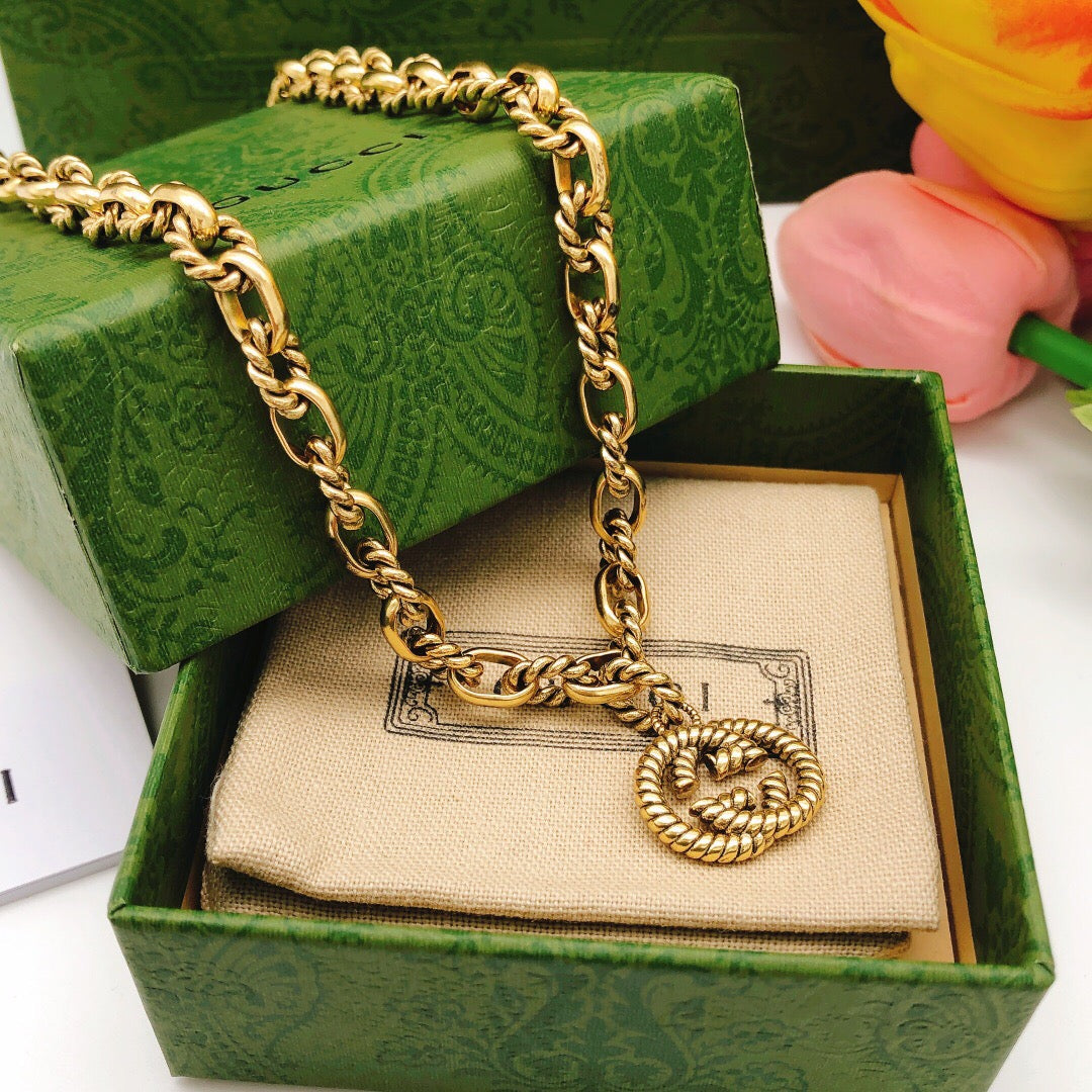 Floral Pendant Necklace in Polished Metal-Tone – Design 005 front product view