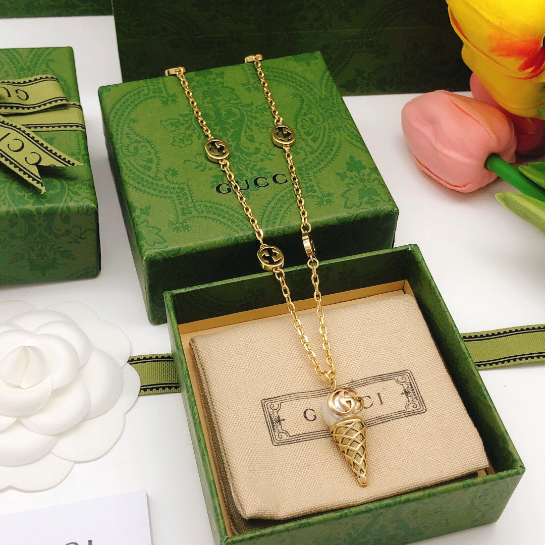 Geometric Emblem Pendant Necklace in Polished Metal-Tone – Design 005 styled product view