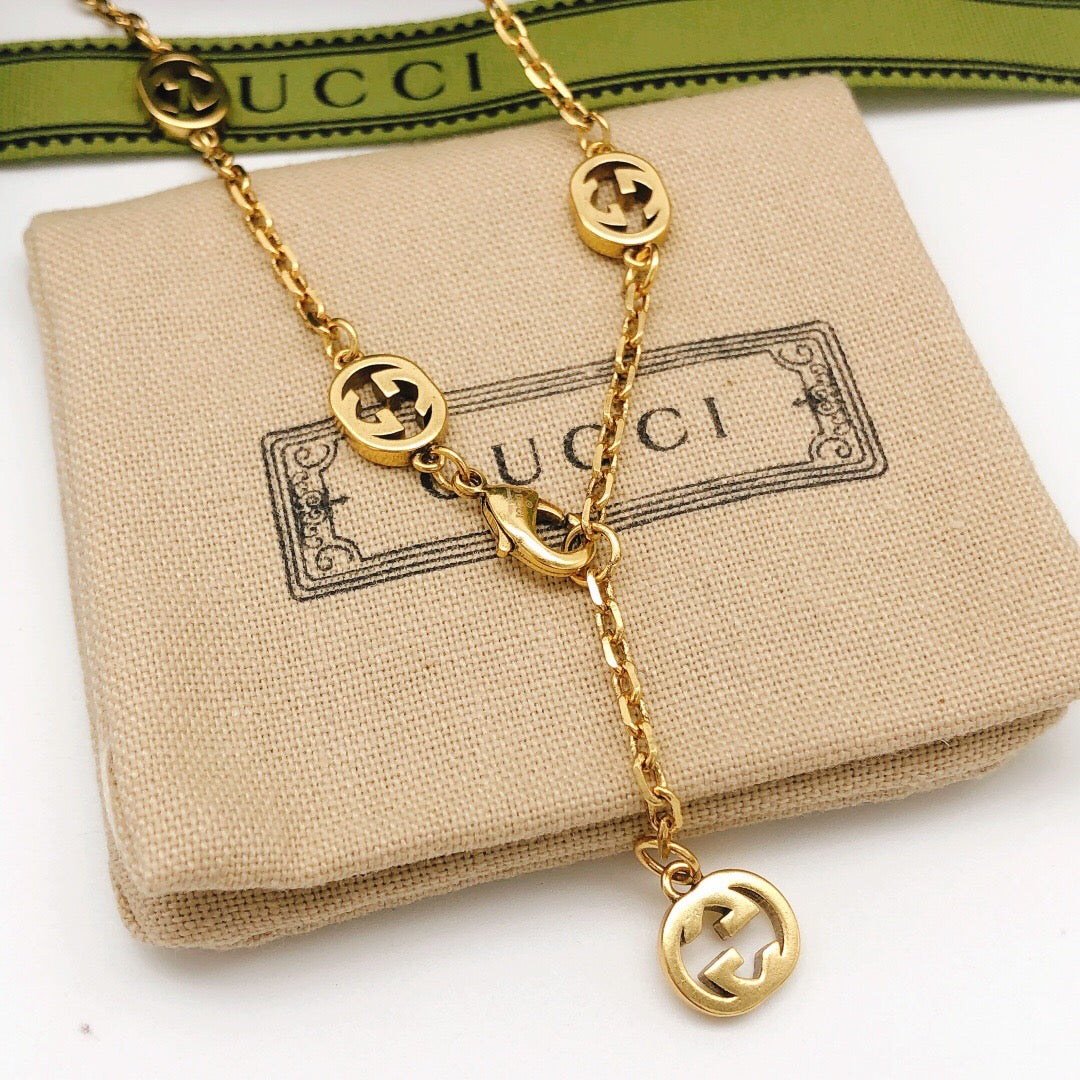 Geometric Emblem Pendant Necklace in Polished Metal-Tone – Design 005 detail view