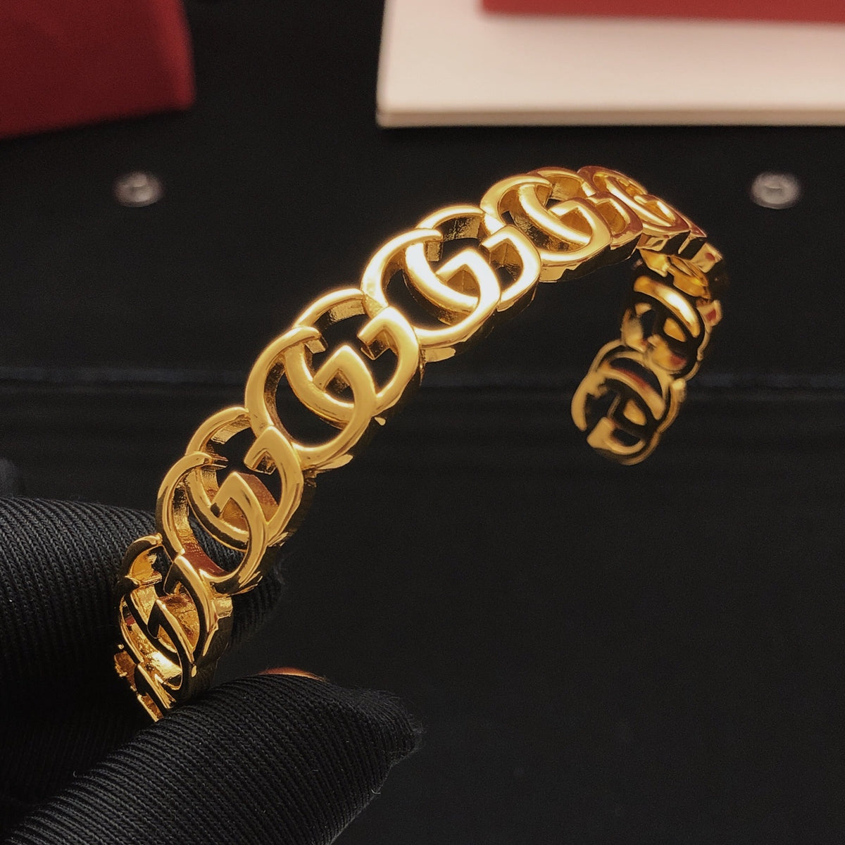 Geometric Emblem Bangle in Gold-Tone – Design 002 front product view