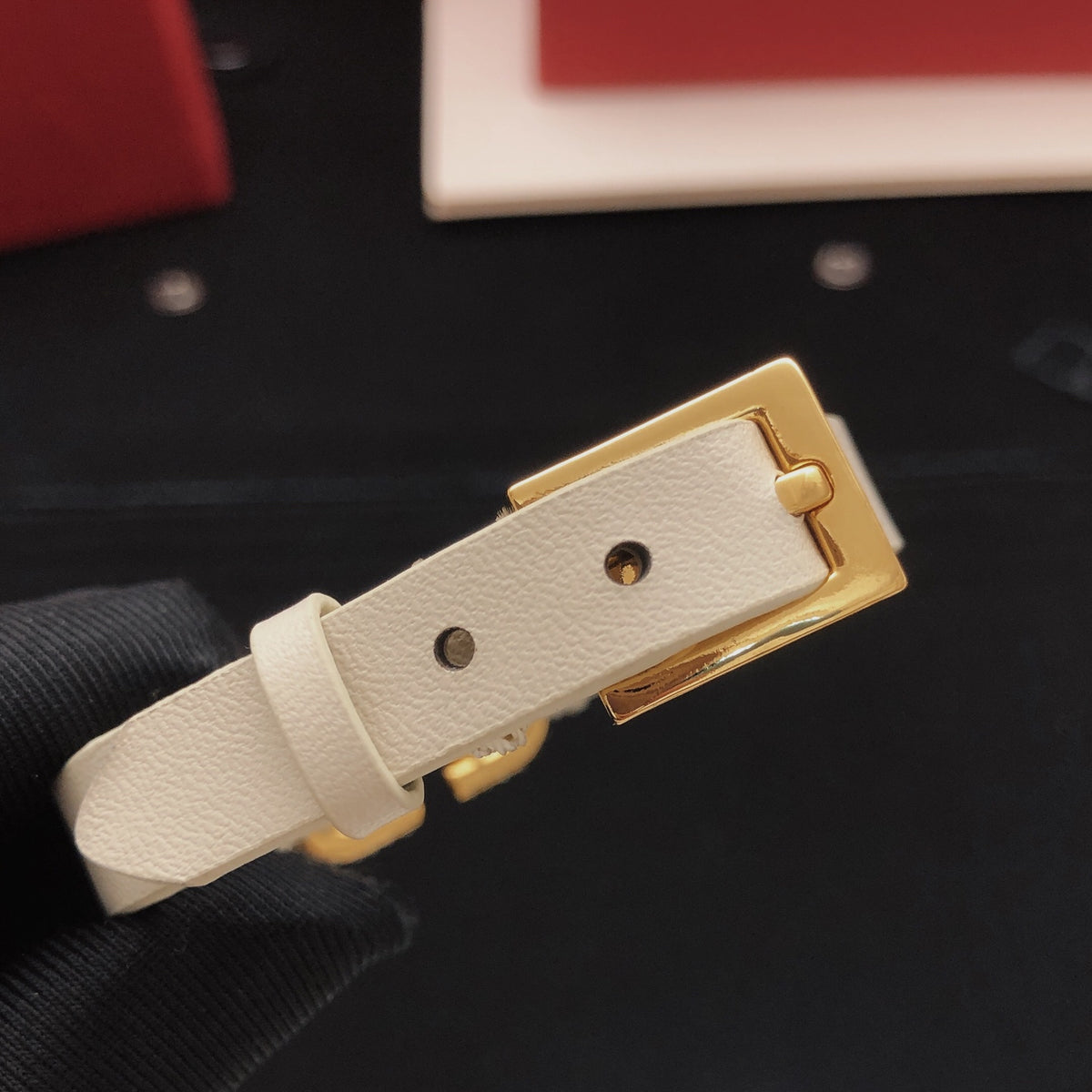 Signature Emblem Bracelet in Gold-Tone – White detail view