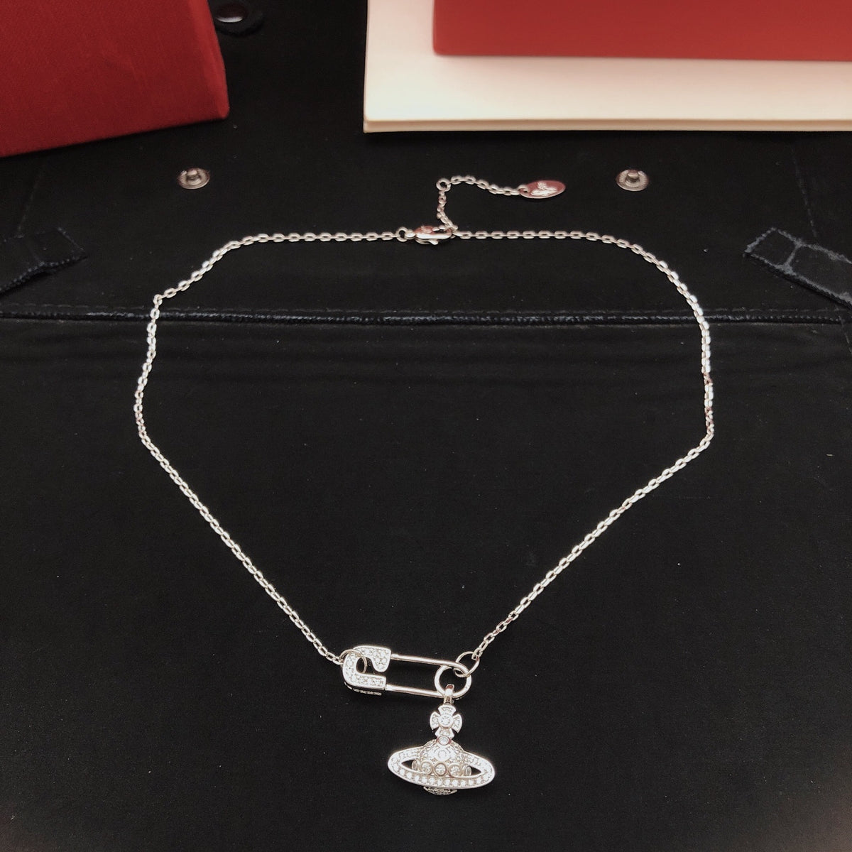 Orb Pendant Necklace in Polished Metal-Tone – Design 036 detail view