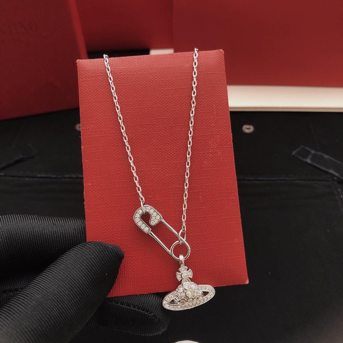 Orb Pendant Necklace in Polished Metal-Tone – Design 036 front product view