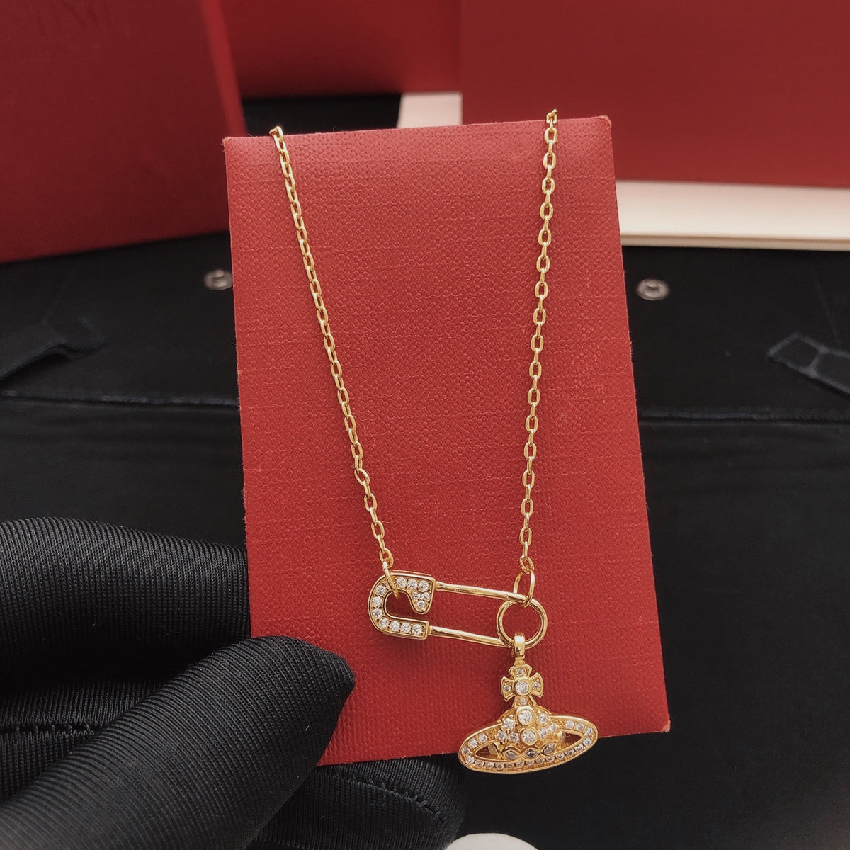 Orb Pendant Necklace in Polished Metal-Tone – Design 055 front product view