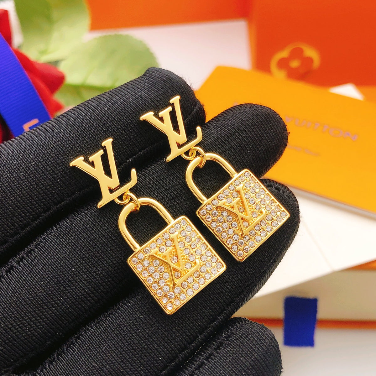 Lock Stud Earrings in Gold-Tone – Design 002 main product view