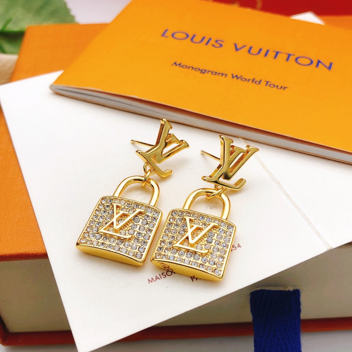 Lock Stud Earrings in Gold-Tone – Design 002 front product view