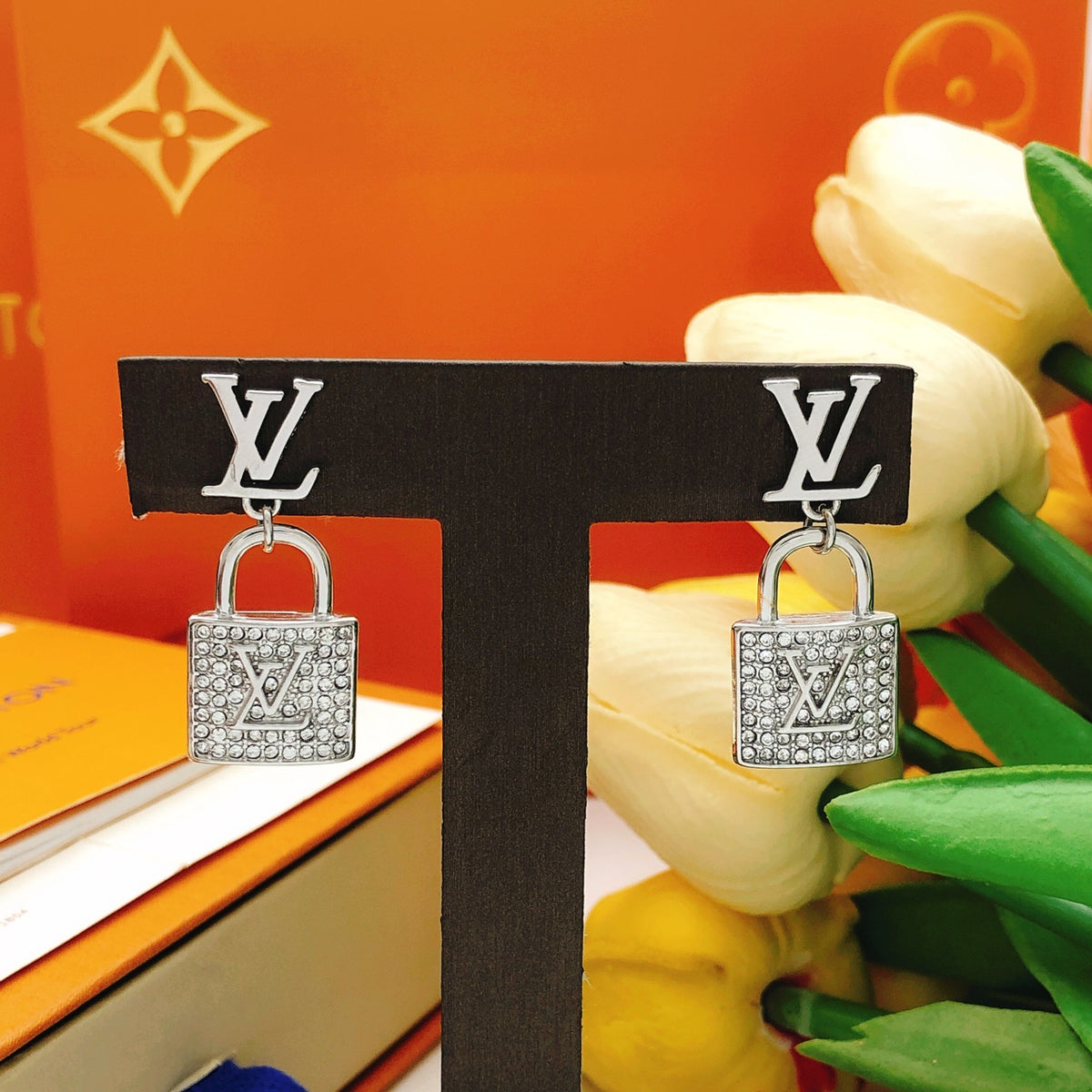 Lock Stud Earrings in Gold-Tone – Design 004 close-up detail