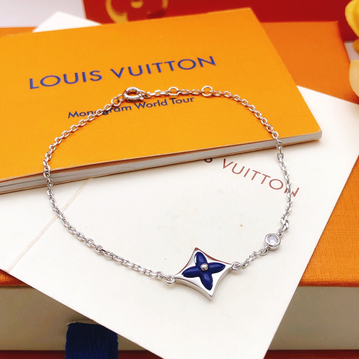 Geometric Emblem Bracelet in Gold-Tone – Blue Detail – Design 005 main product view