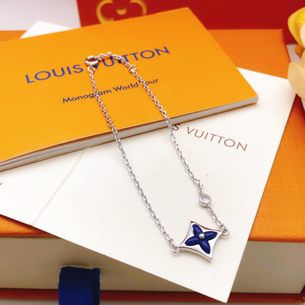 Geometric Emblem Bracelet in Gold-Tone – Blue Detail – Design 005 front product view
