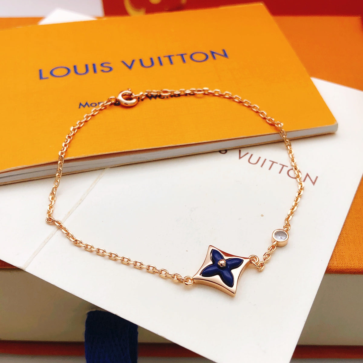 Geometric Emblem Bracelet in Gold-Tone – Blue Detail – Design 006 main product view