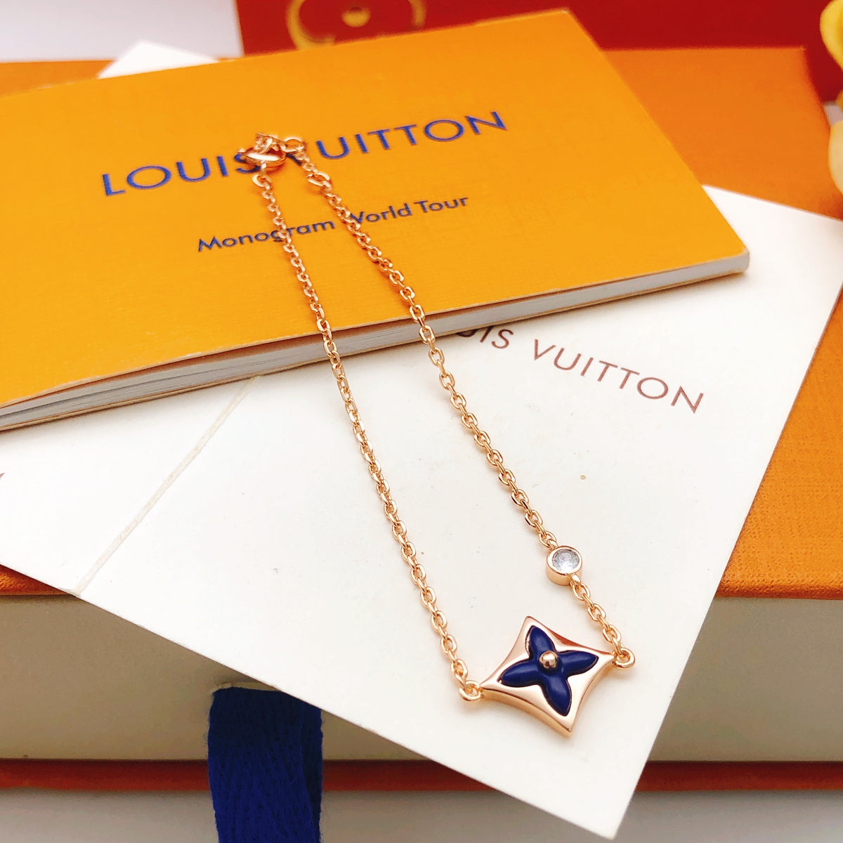 Geometric Emblem Bracelet in Gold-Tone – Blue Detail – Design 006 front product view