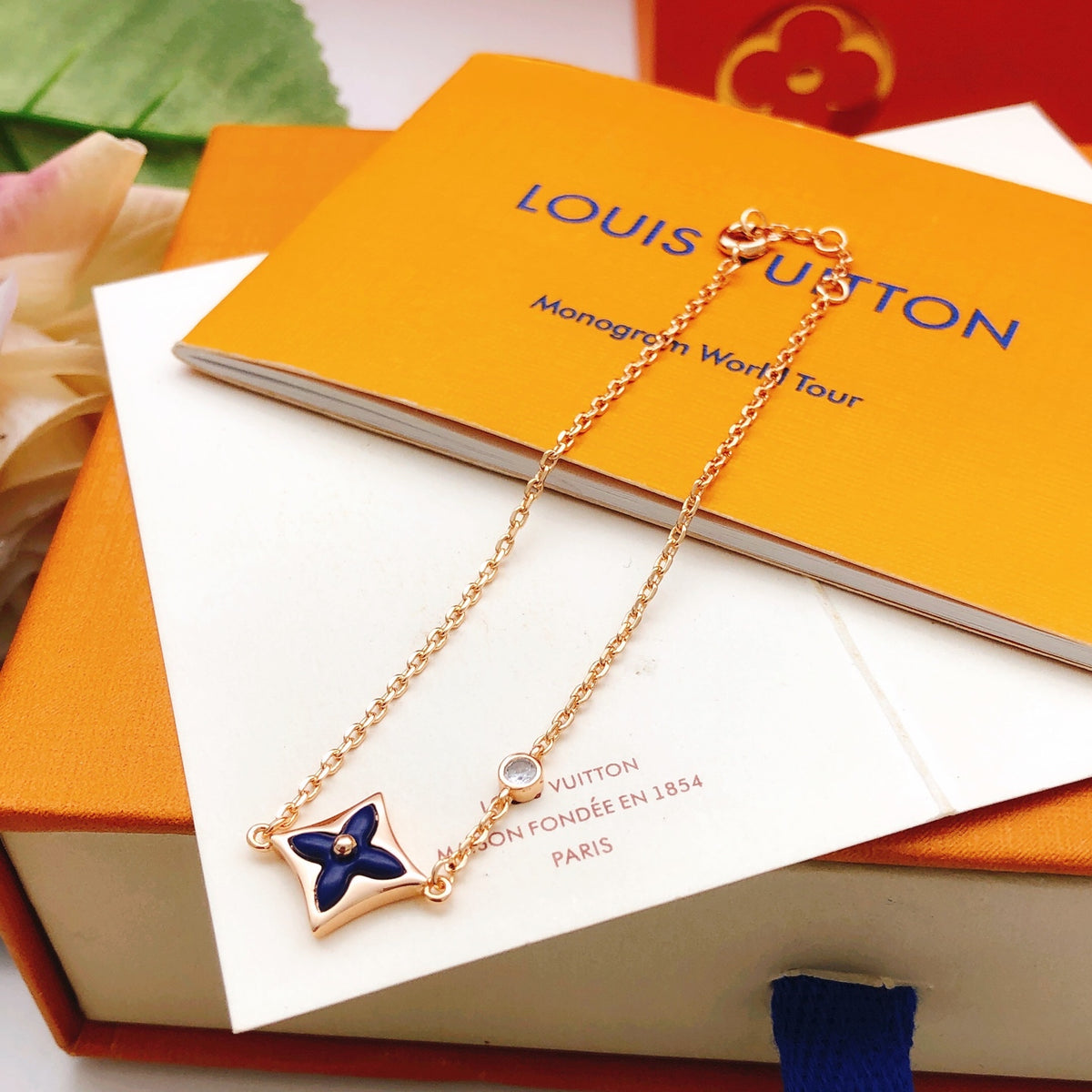 Geometric Emblem Bracelet in Gold-Tone – Blue Detail – Design 006 side detail