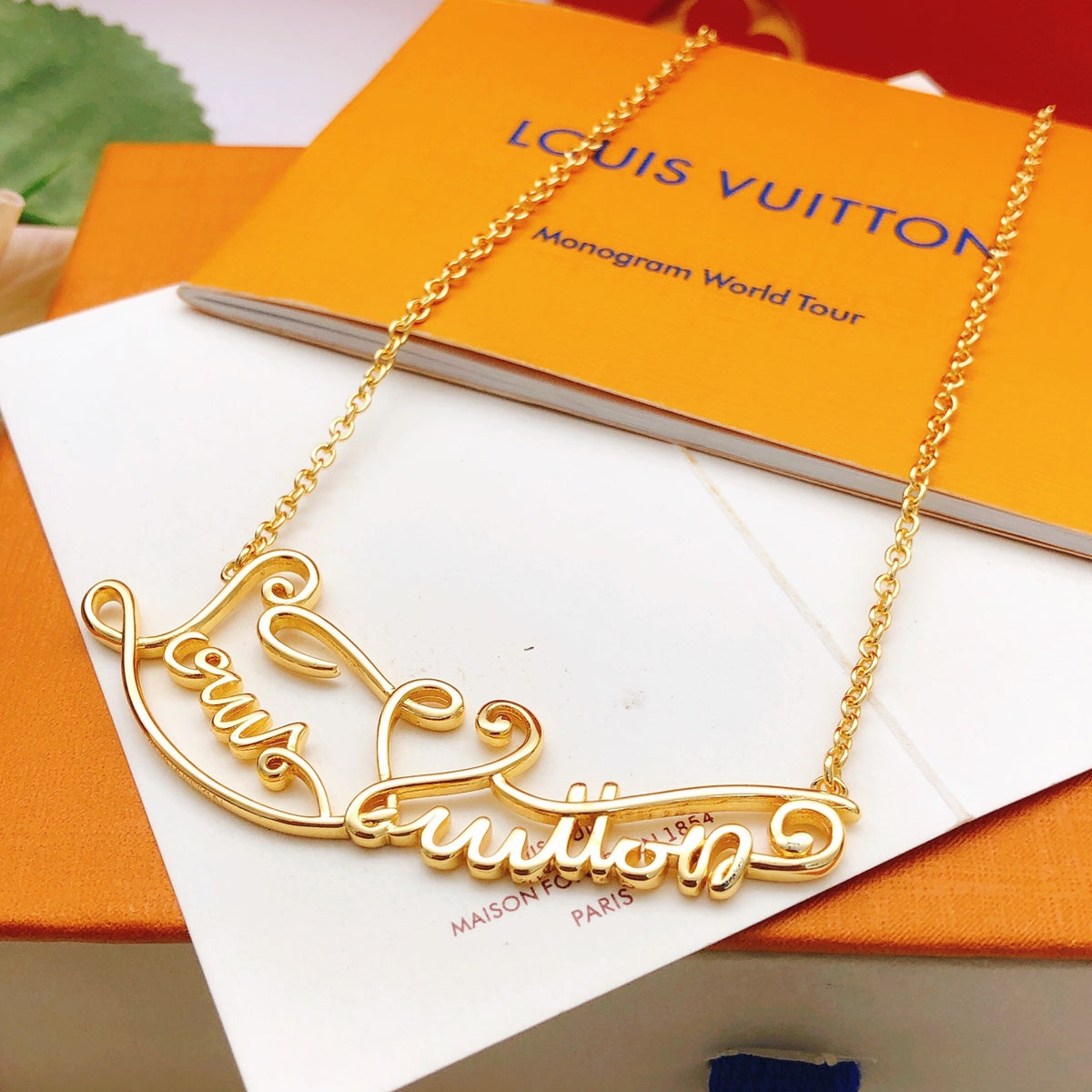 Letter Emblem Pendant Necklace in Gold-Tone – Design 002 detail view