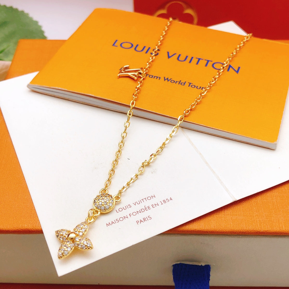 Geometric Emblem Pendant Necklace in Gold-Tone – Design 036 side detail