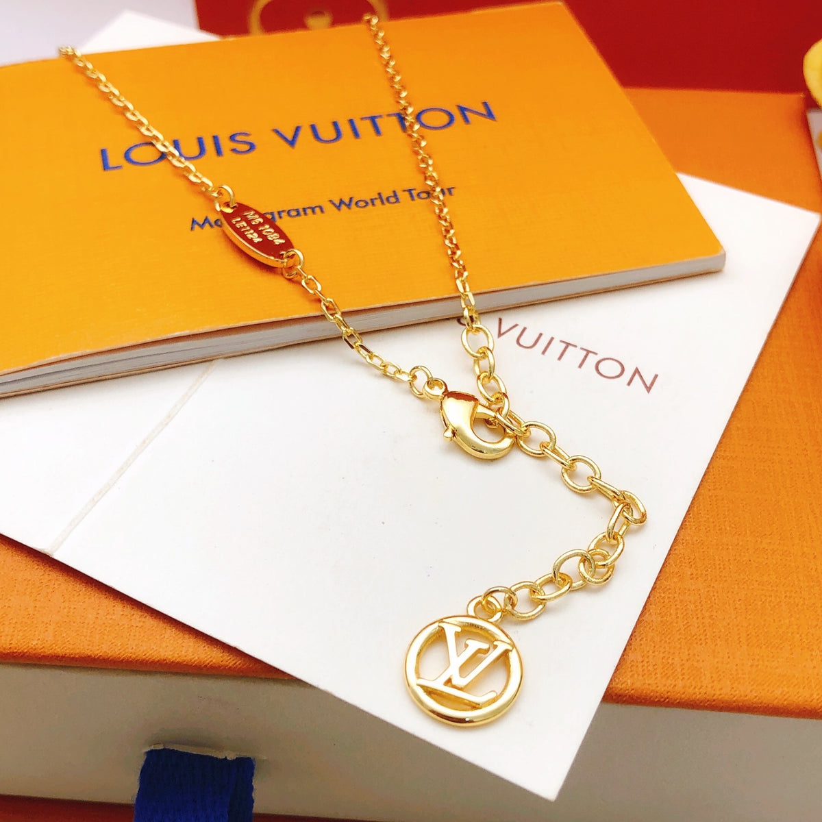 Geometric Emblem Pendant Necklace in Gold-Tone – Design 060 front product view