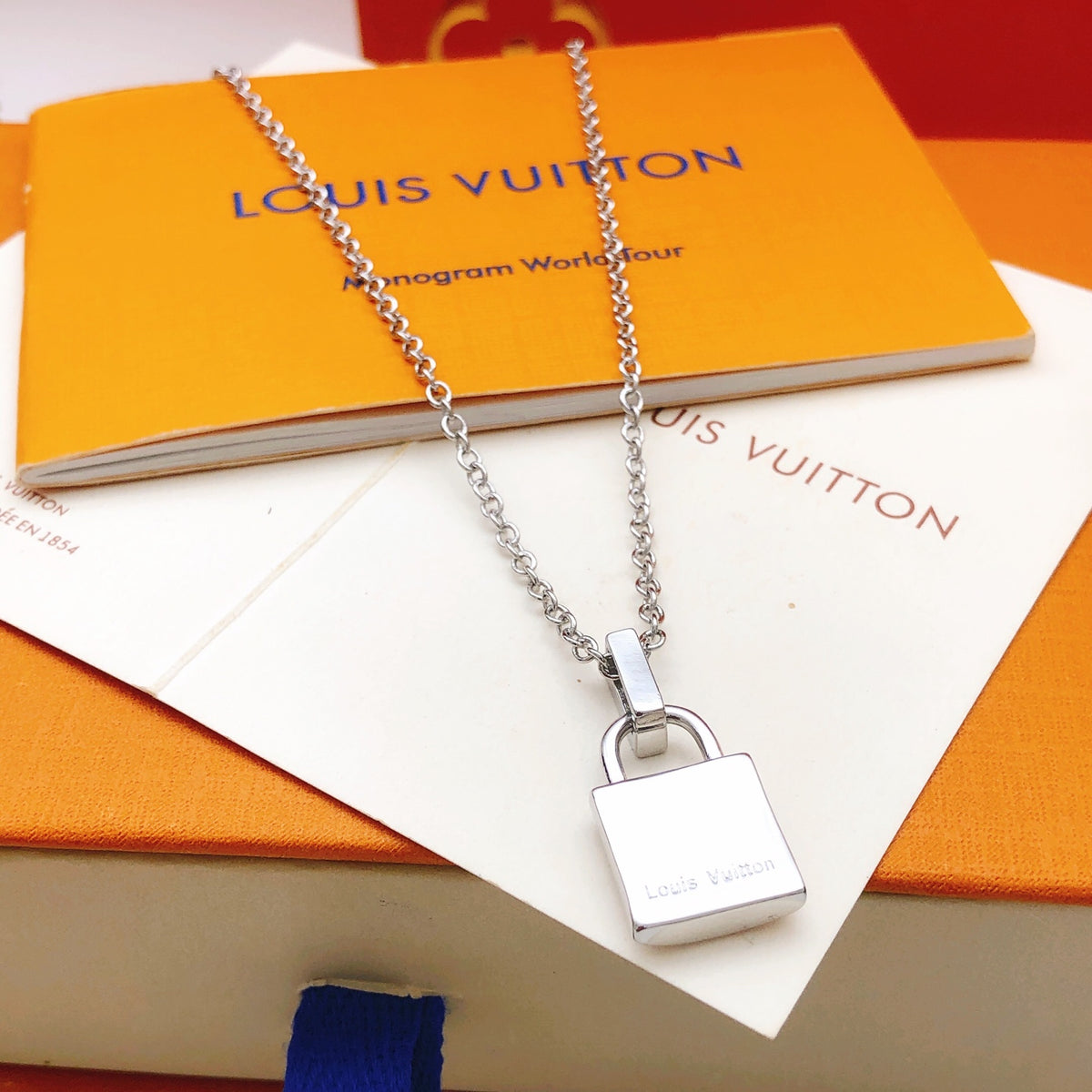 Lock Pendant Necklace in Gold-Tone – Design 003 front product view
