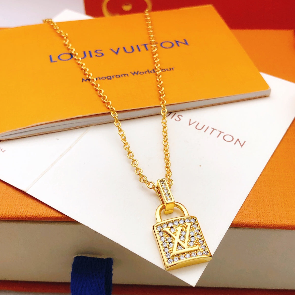 Lock Pendant Necklace in Gold-Tone – Design 002 main product view