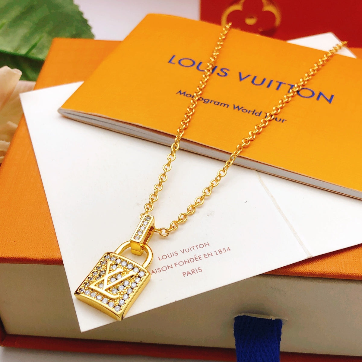 Lock Pendant Necklace in Gold-Tone – Design 002 side detail