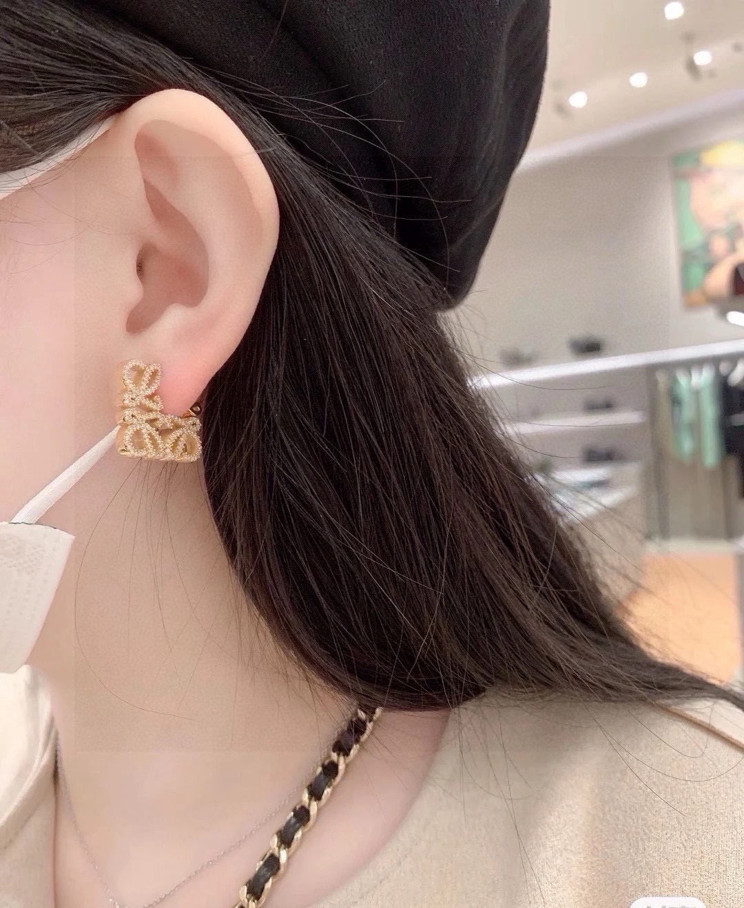 Floral Motif Stud Earrings in Polished Metal-Tone – Design 02 front view