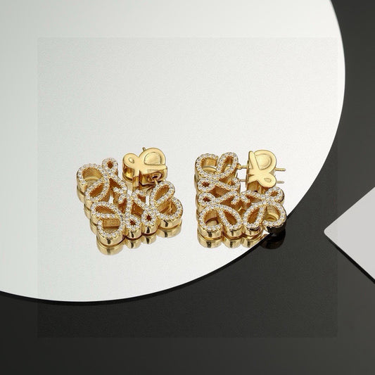 Floral Motif Stud Earrings in Polished Metal-Tone – Design 02 main product view