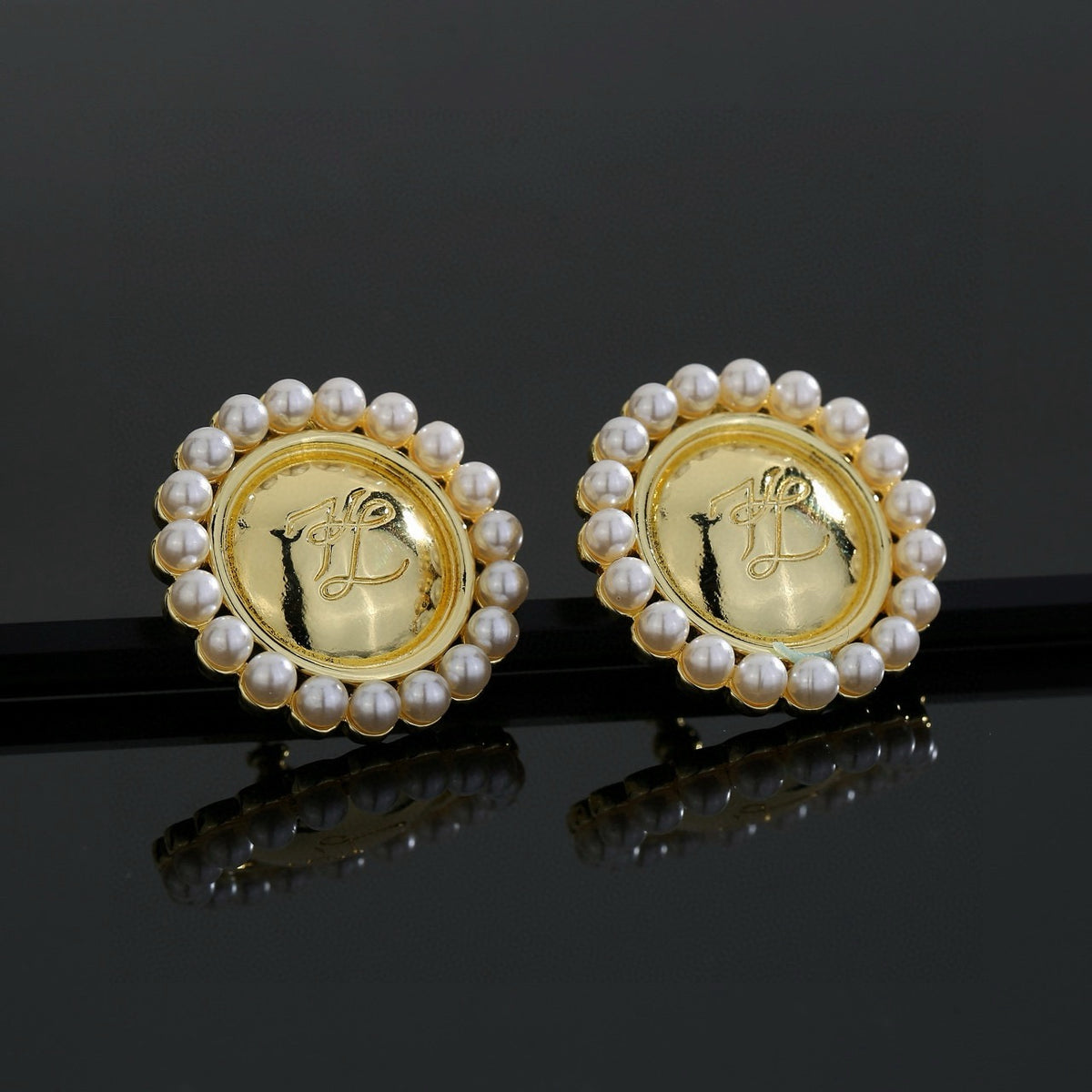 Floral Motif Stud Earrings in Gold-Tone with Crystal-Style Accents – Design 02 styled view