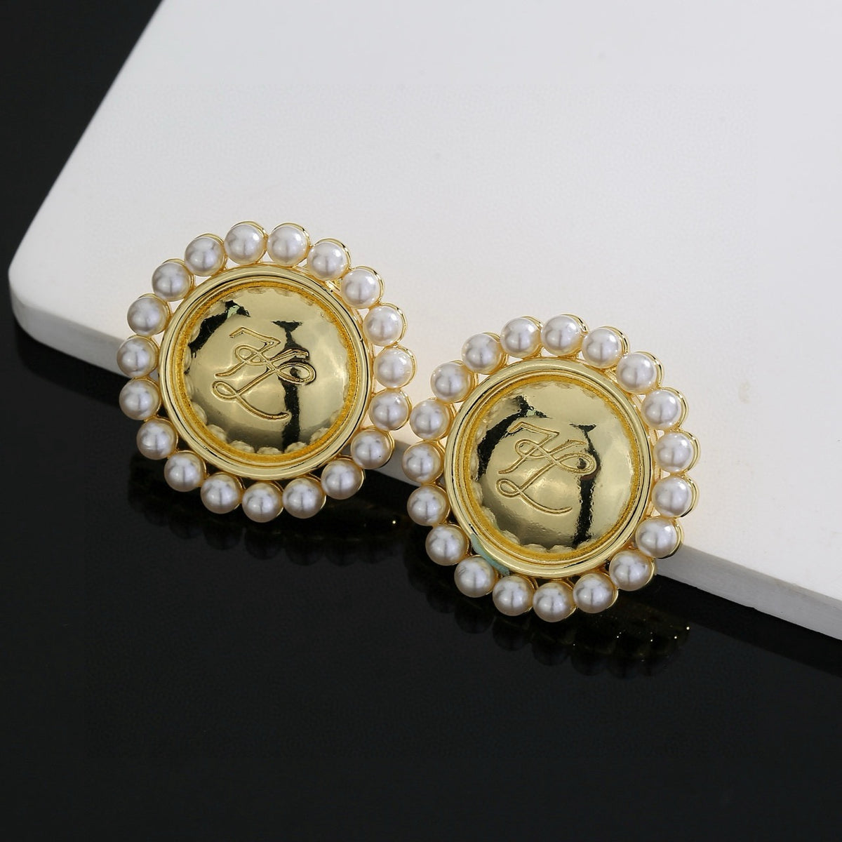 Floral Motif Stud Earrings in Gold-Tone with Crystal-Style Accents – Design 07 side detail